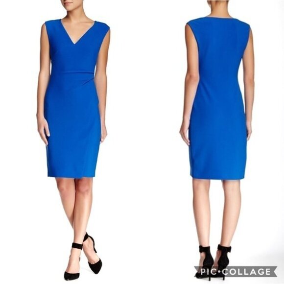 Diane Von Furstenberg Megan Sheath Dress Women Size 8 Blue Sleeveless Side Zip - Picture 1 of 16